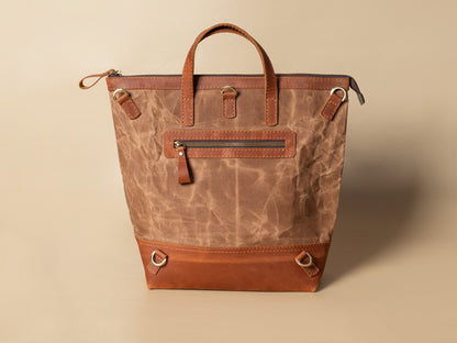 Light Brown Shopping Bag - Backpack Canvas + Leather