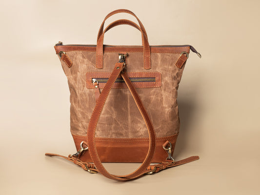 Light brown Shopper bag - backpack Canvas + Leather