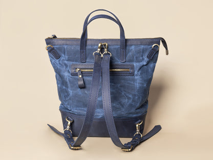 Blue Shopping Bag - Backpack Canvas + Leather