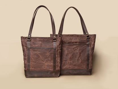 Dark Brown Canvas + Leather Shopping Bag