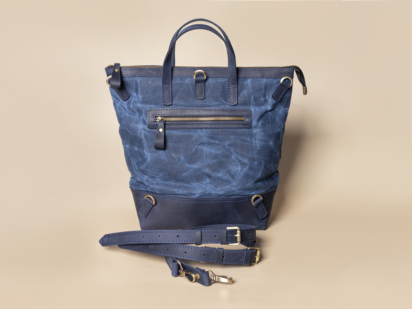 Blue Shopping Bag - Backpack Canvas + Leather