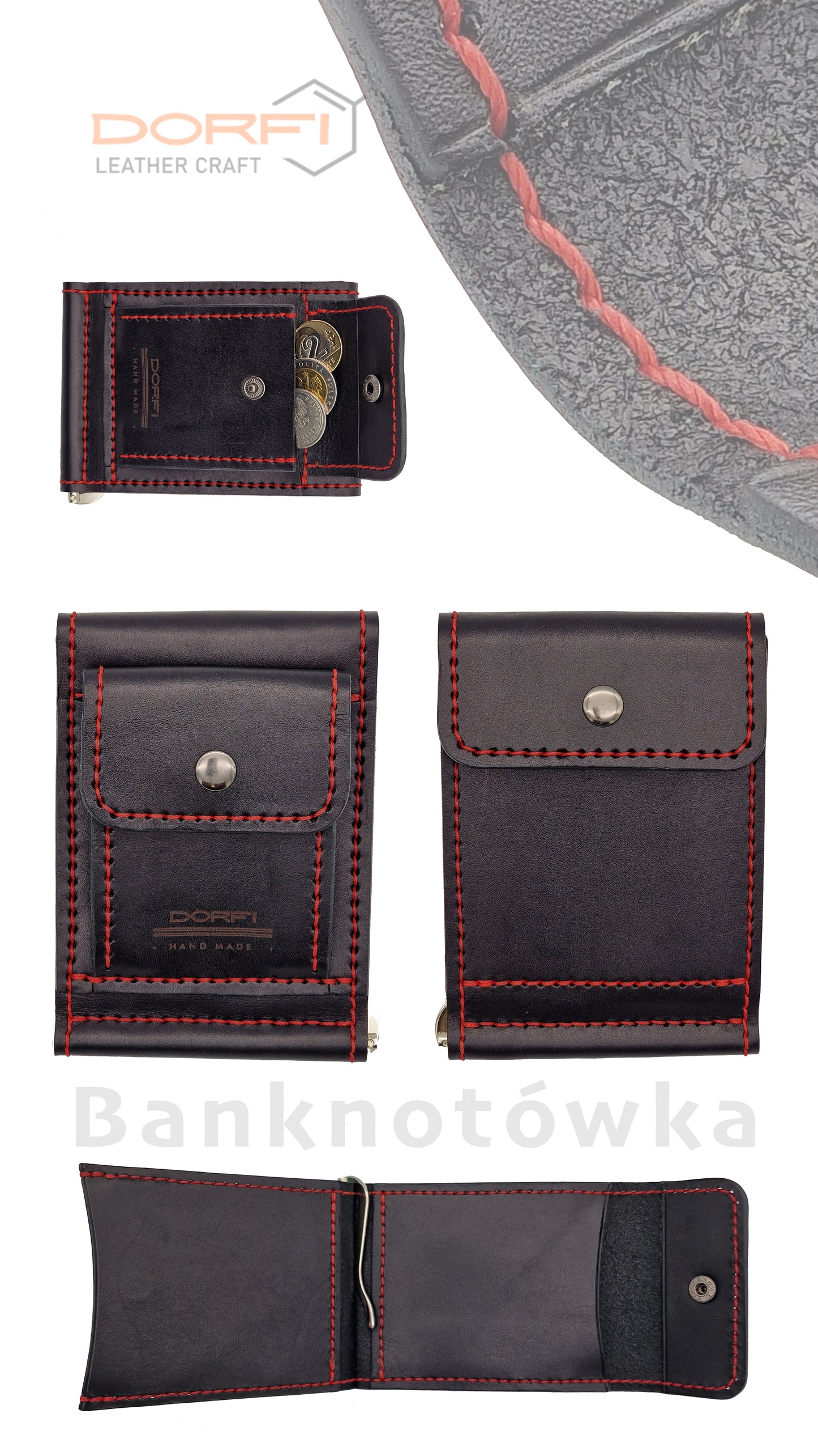 Wallet / Money clip made of genuine leather black and red | Dorfi